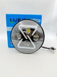 HJG 7 Inch Hexagon White LED Headlight New Model Hexagon Headlight Assembly for Thar Royal Enfield | 75-120W CREE/Osram LED Chip Multi Colour Compatible with Royal Enfield, Jeep, Thar, Gypsy Regular